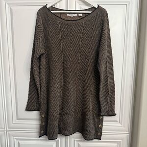 eight eight eight Women's Plus Sz 1X Marled Brown Sweater Chevron Pattern Cotton